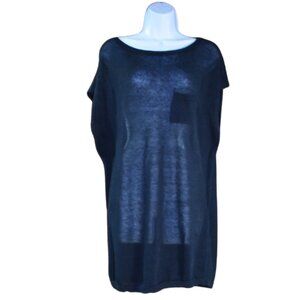 Vince Black Short Sleeve Knit Sweater Womens Size Small Long Semi-Sheer Cover Up